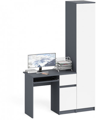 Мори Стол компьютерный МС-1 правый + Пенал МШ400.1, цвет графит/белый, ШхГхВ 130,4х50,4х209,6 см., выдвижной ящик справа, НЕ универсальная сборка