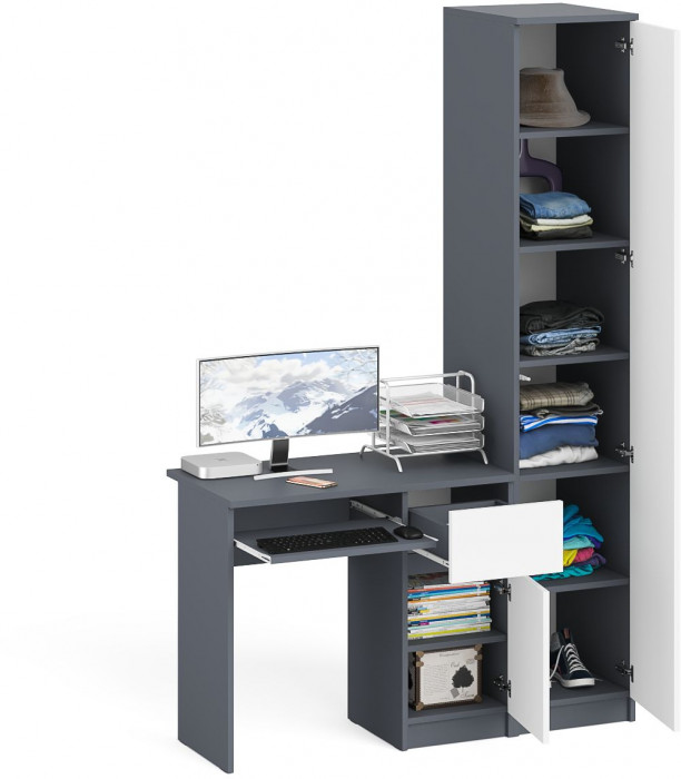 Мори Стол компьютерный МС-1 правый + Пенал МШ400.1, цвет графит/белый, ШхГхВ 130,4х50,4х209,6 см., выдвижной ящик справа, НЕ универсальная сборка