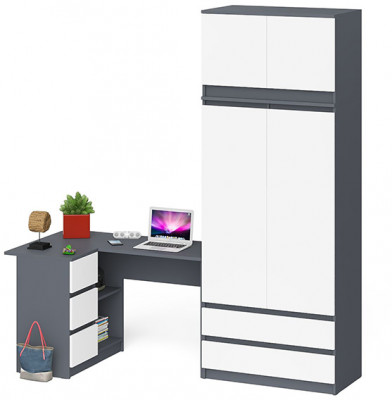 Мори Стол компьютерный МС-16 левый + Шкаф МШ900.1 + Антресоль МА900.1, цвет графит/белый, ШхГхВ 214,8х84,9х234,2 см., выдвиж. ящики слева, НЕ ун. сб.