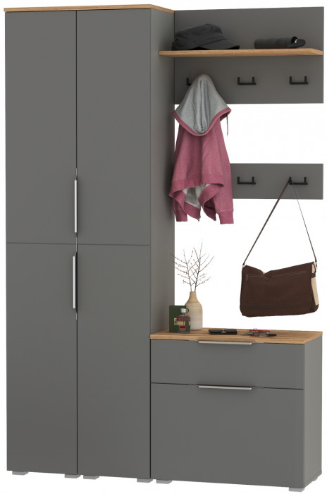 Октава Прихожая 20, серый графит/дуб крафт золотой/фасады МДФ серый графит