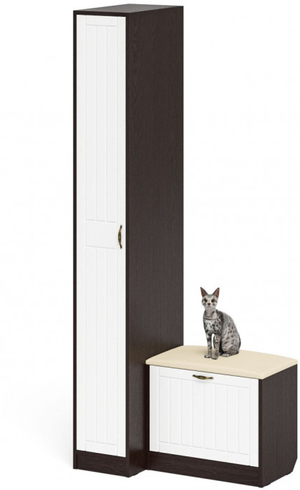 Прихожая П-6 Компоновка № 39, венге/фасады МДФ белое дерево фрезеровка прованс