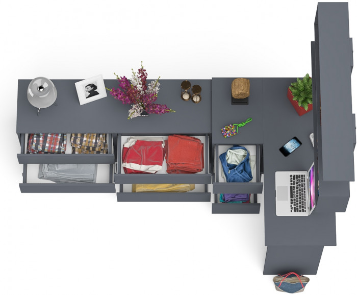 Мори компьютерный стол МС-16 левый + Комод МК1380.6 + Полка 1200, графит