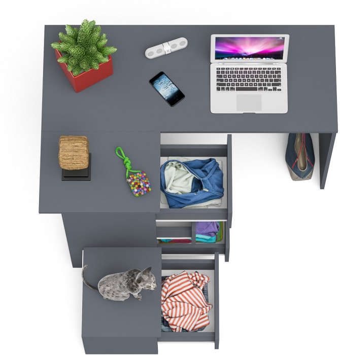 Мори компьютерный стол МС-16 левый + Тумба ТМП400.1, графит