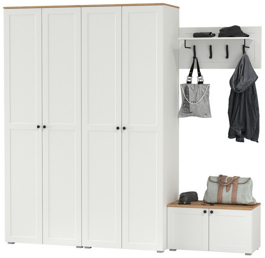 Остин Прихожая 31, цвет белый шагрень/дуб крафт золотой, ШхГхВ 240х54,3х229,6 см., универсальная сборка