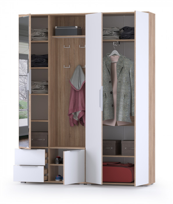 Куба Прихожая 13, цвет дуб сонома/белый премиум, ШхГхВ 166,2х38,3х210,6 см., универсальная сборка