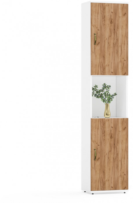 Лидер-8 Стол + Пенал, цвет белый шагрень/крафт золото, ШхГхВ 205х50/30х75/190 см. или 115х50/120х75/190 см., НЕ универсальная сборка