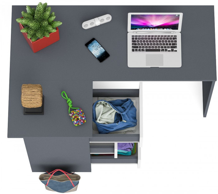 Мори компьютерный стол МС-16 левый, графит/белый