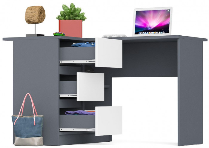 Мори компьютерный стол МС-16 левый, графит/белый