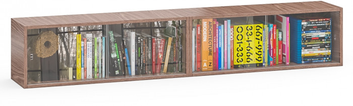 Две полки книжных С-МД-КН01, цвет ясень шимо тёмный, ШхГхВ размер каждой полки в отдельности: 83х25х30 см., стеклянные дверцы
