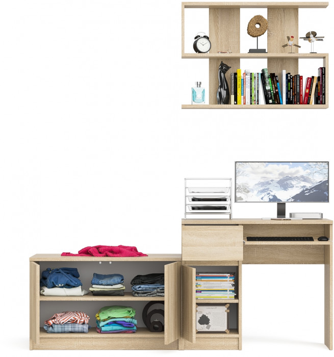 Мори Стол компьютерный МС-1 левый + Тумба МА900.1 + Полка 900, цвет дуб сонома, ШхГхВ 180,4х50,4х209,6 см., НЕ универсальная сборка