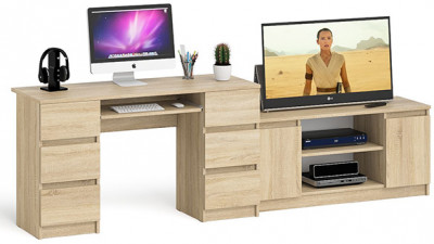 Мори компьютерный стол МС-2 + Тумба МТВ1200.1, дуб сонома