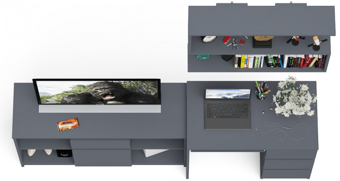 Мори компьютерный стол МС-6 правый + Тумба МТВ1204.1 + Полка 900, графит