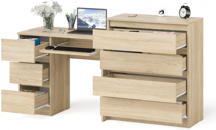 Мори Стол компьютерный МС-6 левый + Комод МК800.4, цвет дуб сонома, ШхГхВ 170,4х50х94 см., выдвижные ящики слева, НЕ универсальная сборка