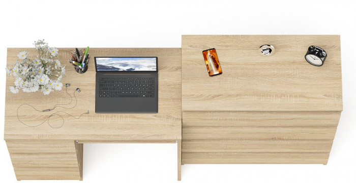 Мори Стол компьютерный МС-6 левый + Комод МК800.4, цвет дуб сонома, ШхГхВ 170,4х50х94 см., выдвижные ящики слева, НЕ универсальная сборка