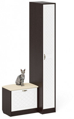 Прихожая П-6 Компоновка № 39, венге/фасады МДФ белое дерево фрезеровка ромб