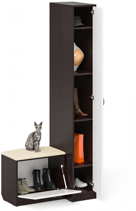 Прихожая П-6 Компоновка № 39, венге/фасады МДФ белое дерево фрезеровка ромб