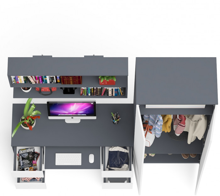 Мори компьютерный стол МС-2 + Шкаф МШ800.1 + Полка 1200, графит/белый