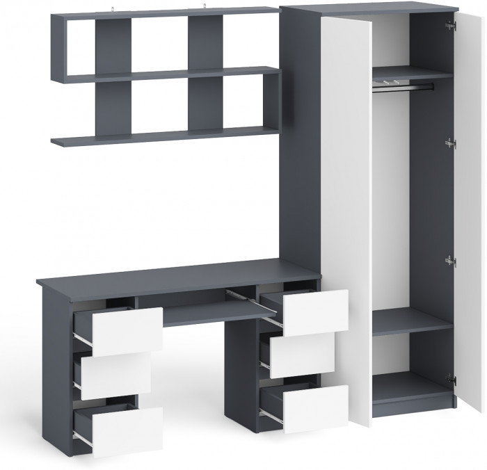 Мори компьютерный стол МС-2 + Шкаф МШ800.1 + Полка 1200, графит/белый