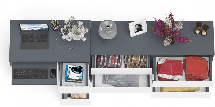 Мори компьютерный стол МС-6 правый + Комод МК1380.6, графит/белый