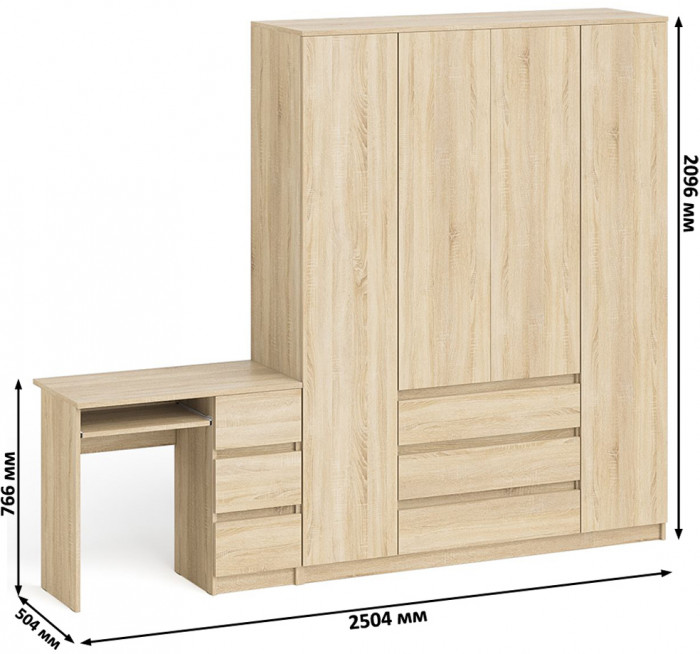 Мори компьютерный стол МС-6 правый + Шкаф МШ1600.1, дуб сонома