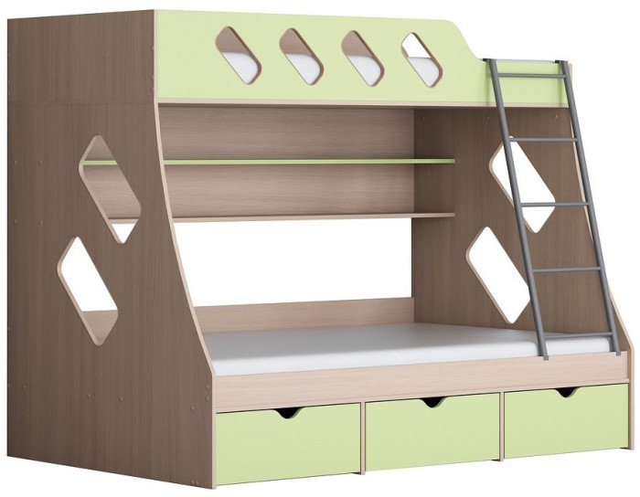 Дельта-20.01 Детская двухъярусная кровать с лестницей (Салатовый, Дуб молочный)