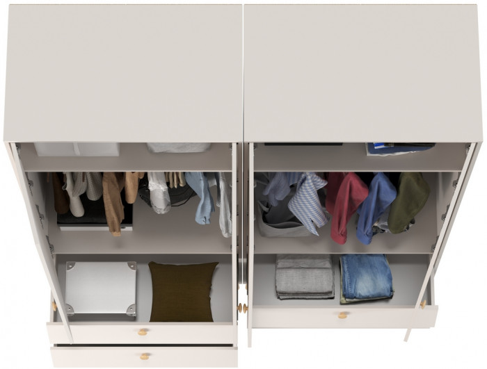 Афина Спальня Шкаф 2-х дверный с двумя ящиками х 2, цвет кашемир серый, ШхГхВ 180,6х56,3х220 см.