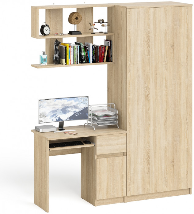 Мори компьютерный стол МС-1 правый + Шкаф МШ800.1 + Полка 900, дуб сонома