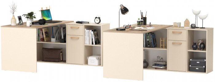 Лайт Стол письменный 03.245F + 03.245F, цвет сатин/дуб эндгрейн элегантный, ШхГхВ 342,7х136х75,2 см.(угловой) или 407х68х75,2 см.(прямой), ун. сборка