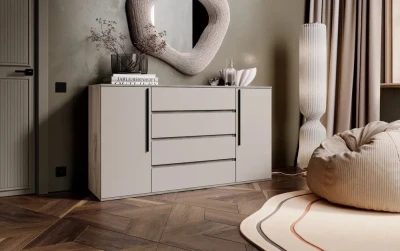 Норд Комод 2 двери 4 ящика (1600), Крафт серый/Кашемир