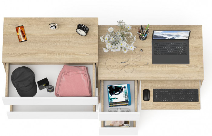 Мори Стол компьютерный МС-6 левый + Комод МК800.4, цвет дуб сонома/белый, ШхГхВ 170,4х50х94 см., выдвижные ящики слева, НЕ универсальная сборка