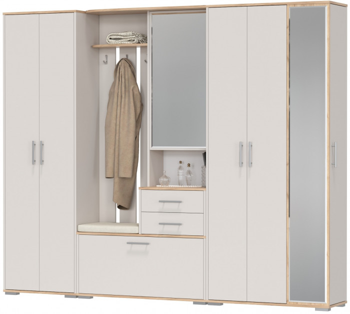 Прихожая Домино 6, цвет дуб крафт золотой/кашемир серый, ШхГхВ 248х36х202 см., универсальная сборка