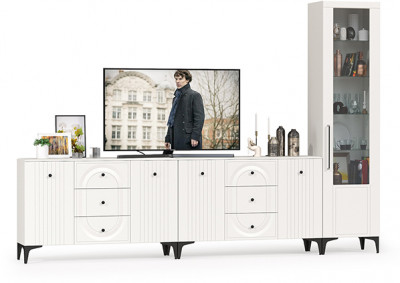 Валенсия Гостиная № 117, ЛДСП белый шагрень/МДФ белый шагрень