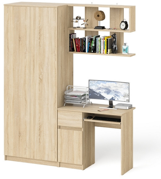 Мори компьютерный стол МС-1 левый + Шкаф МШ800.1 + Полка 900, дуб сонома