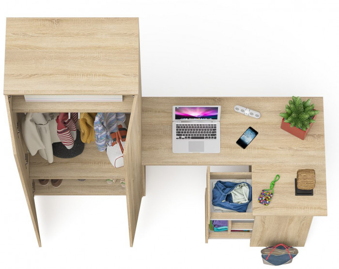 Мори компьютерный стол МС-16 правый + Шкаф МШ800.1, дуб сонома