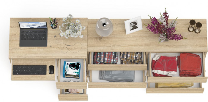 Мори компьютерный стол МС-6 правый + Комод МК1380.6, дуб сонома