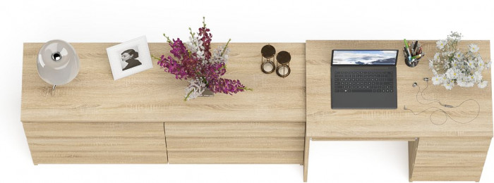 Мори компьютерный стол МС-6 правый + Комод МК1380.6, дуб сонома