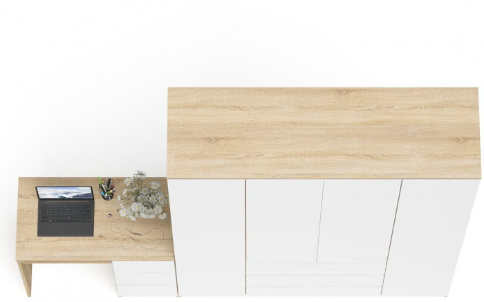 Мори компьютерный стол МС-6 правый + Шкаф МШ1600.1, дуб сонома/белый