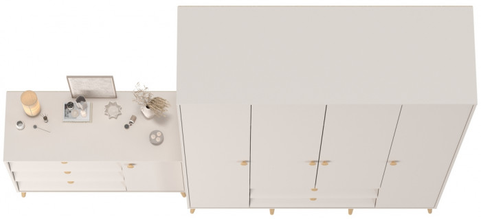 Афина Спальня Шкаф 4-х дверный + Комод с дверкой и тремя ящиками, цвет кашемир серый, ШхГхВ 160х56,3х220 + 110х45,3х83 см., универсальная сборка