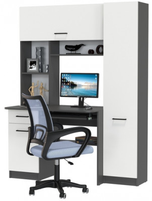 Стол 6-0603 Альфа + кресло 103 серое, цвет графит/белый, ШхГхВ 137х61х181 см., универсальная сборка