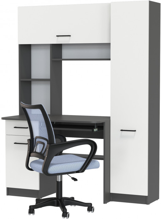 Стол 6-0603 Альфа + кресло 103 серое, цвет графит/белый, ШхГхВ 137х61х181 см., универсальная сборка