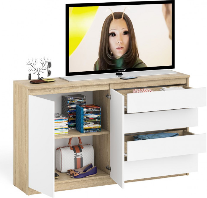 Мори Комод МК1600.1, цвет дуб сонома/белый, ШхГхВ 160,4х41х94 см., НЕ универсальная сборка