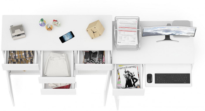 Мори Стол компьютерный МС-1 левый + Комод МК1200.4, цвет белый, ШхГхВ 210,4х50х94 см., выдвижной ящик слева, НЕ универсальная сборка