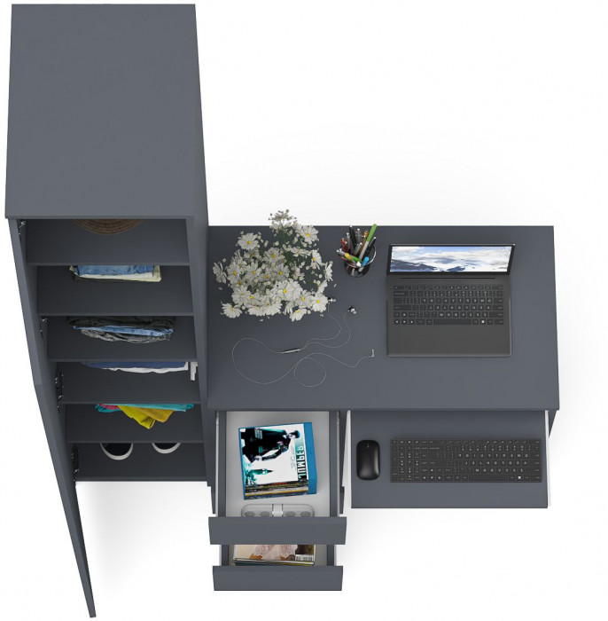 Мори компьютерный стол МС-6 левый + Пенал МШ400.1, графит