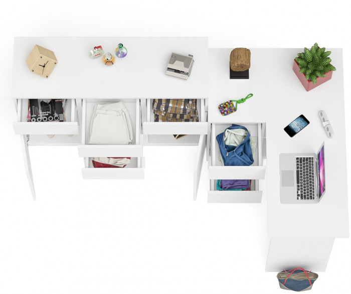 Мори Стол компьютерный МС-16 левый + Комод МК1200.4, цвет белый, ШхГхВ 244,8х84,9х94 см., выдвижные ящики слева, НЕ универсальная сборка