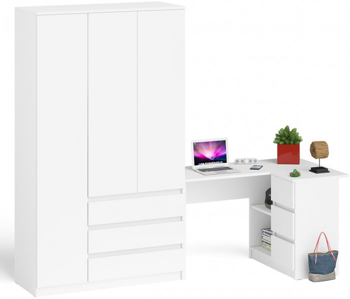Мори Стол компьютерный МС-16 правый + Шкаф МШ1200.1, цвет белый, ШхГхВ 244,8х84,9х209,6 см., выдвижные ящики справа, НЕ универсальная сборка