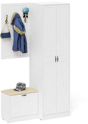 Прихожая П-6 Компоновка № 12, белая шагрень/фасады МДФ белое дерево фрезеровка прованс