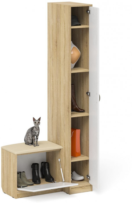 Прихожая П-6 Компоновка № 39, дуб сонома/фасады МДФ белое дерево фрезеровка ромб