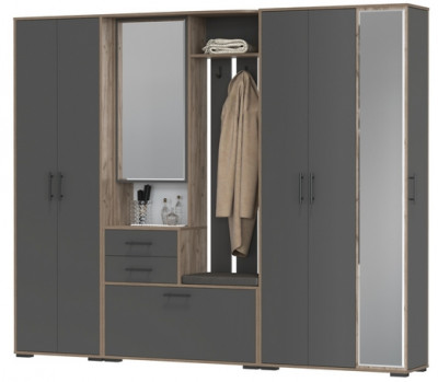 Прихожая Домино 6, цвет дуб крафт табачный/графит, ШхГхВ 248х36х202 см., универсальная сборка