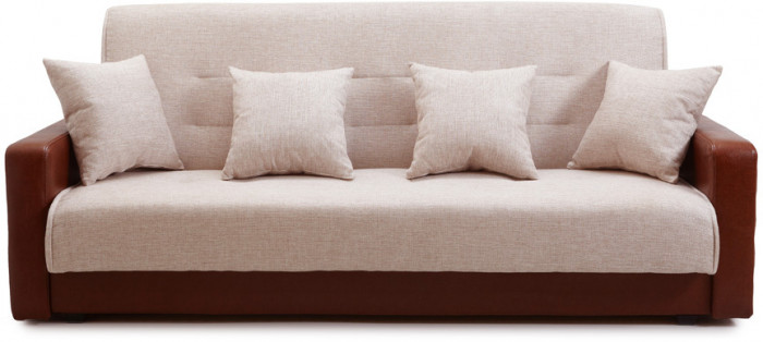 Раскладной диван-кровать, прямой, книжка, цвет бежево-коричневый, кожа/рогожка, Лондон 120х190