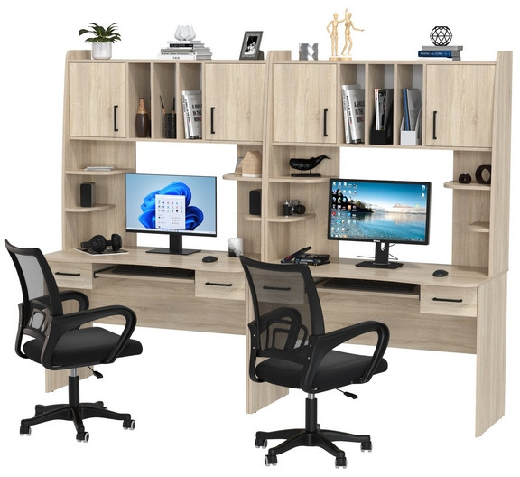 Два стола рабочих 6-0604 Бета + два кресла 103 чёрных, дуб сонома